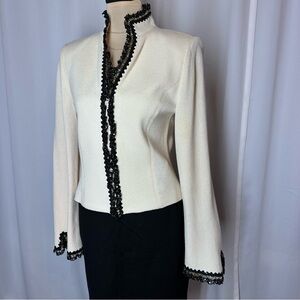 ST JOHN EVENING by Marie Gray Jacket Sz 4 Santana Knit Embellished Trim Zip Bell